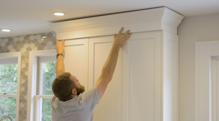 Securing the Crown Molding to the Cabinets