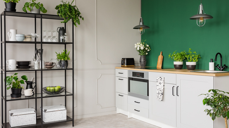 Kitchen Green Walls White Cabinets
